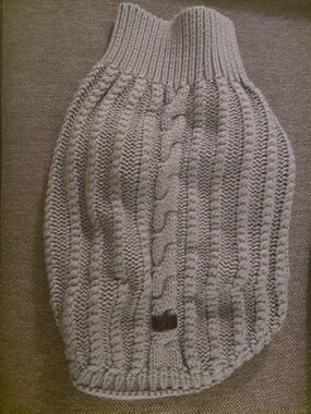 Cable Knit Turtleneck Ugg Dog Sweater - Light Gray